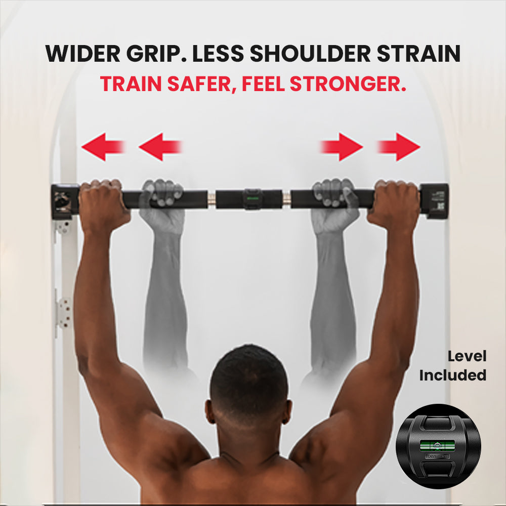 TB7: Widest Grip Doorframe Pull-Up Bar for Max Performance & Shoulder Safety | Tool-Free Install